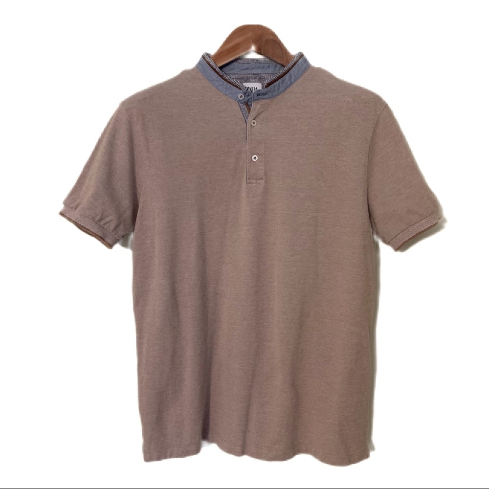 Zara Men’s Band Collar Short Sleeve Polo Shirt